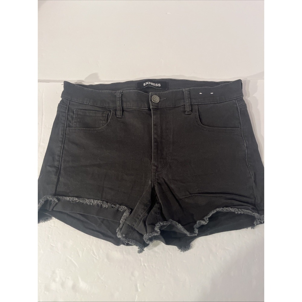 Express Shortie Mid Rise Womens Jean Shorts Gray Cut-Off Size 10
